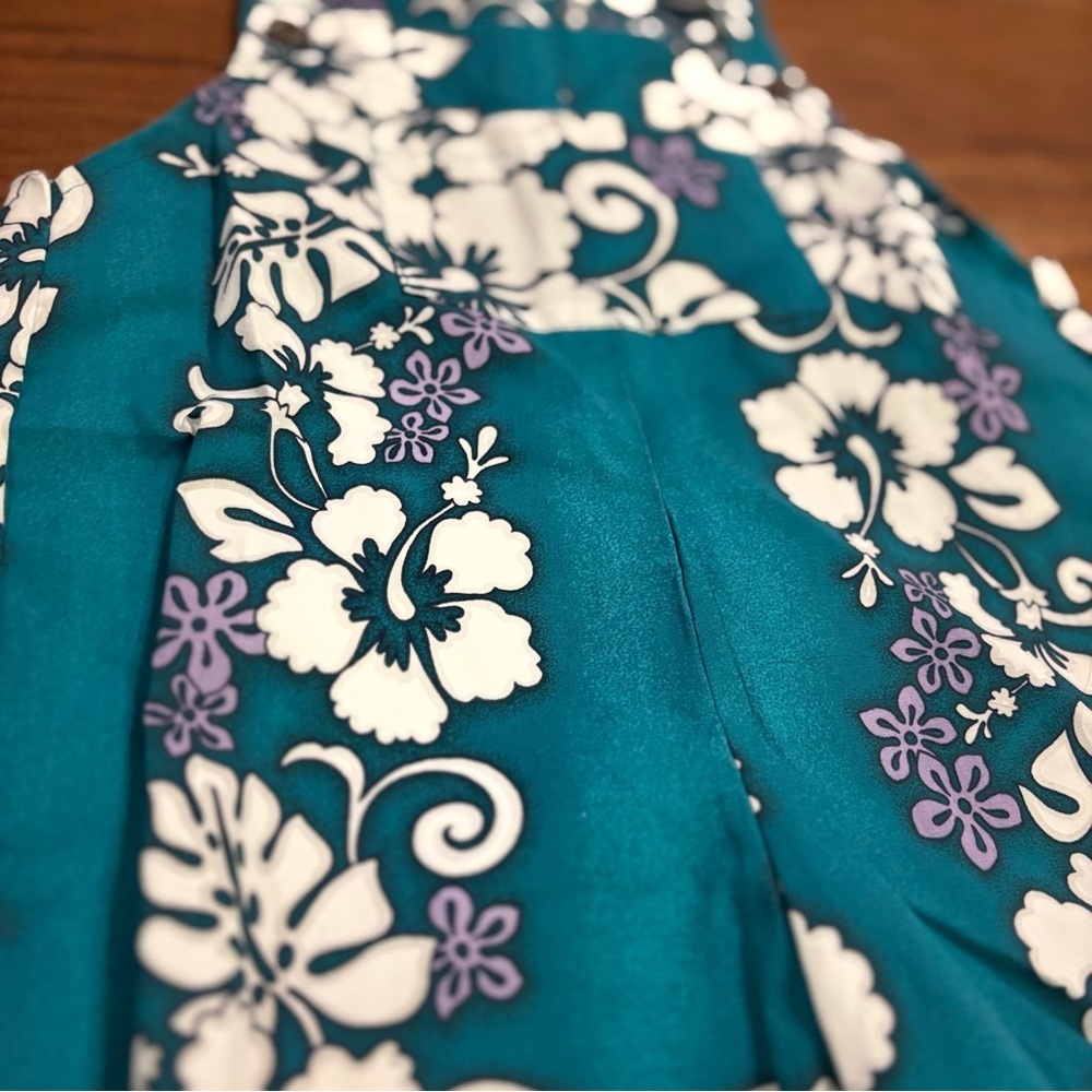 Baby overalls 18M Vintage made in Hawaii Tropical Floral Teal - Picture 2 of 6
